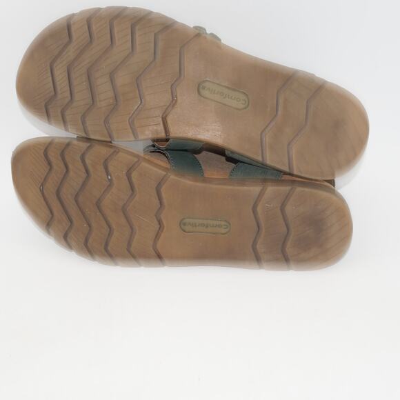 NEW Comfotiva Women's 8.5 Sandals Green Flowers Leather Buckle - Picture 9 of 12
